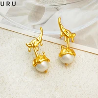 fashion jewelry s925 needle golden earrings popular style high quality brass geometric metal pearl drop earrings for women gifts