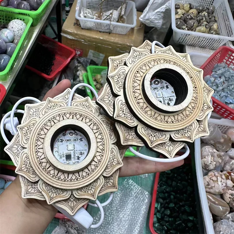 Деревянный держатель для лампы в форме лотоса с USB-портом украшения дома