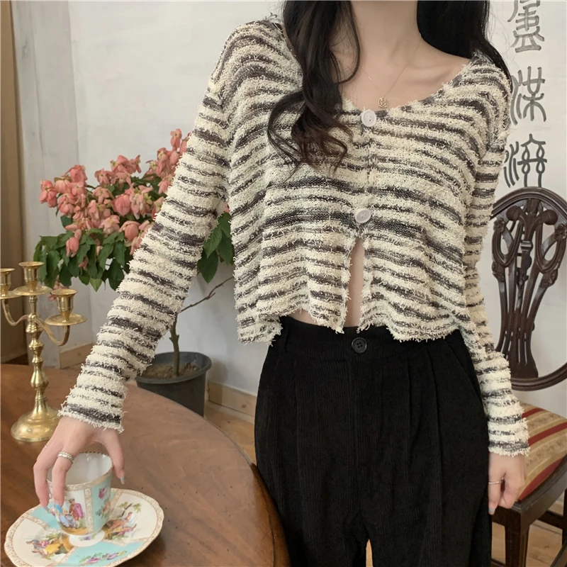 

Fall 2022 Women New Hot Selling Crop Top Sweater Cardigan Women Korean Fashion Netred Casual Knitted Tops Dropshipping Vy12670