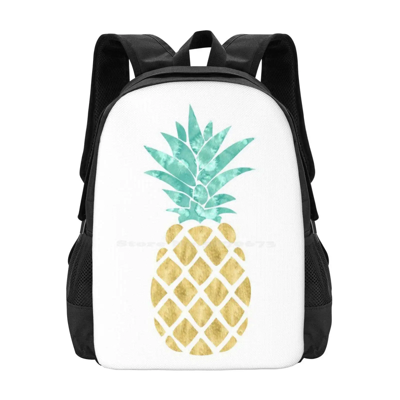 

Золотистый студенческий рюкзак для подростков, дизайнерские сумки с рисунком ананаса, тропического пляжа, Гавайских золотистых акварельных цветов, морских цветов, лето