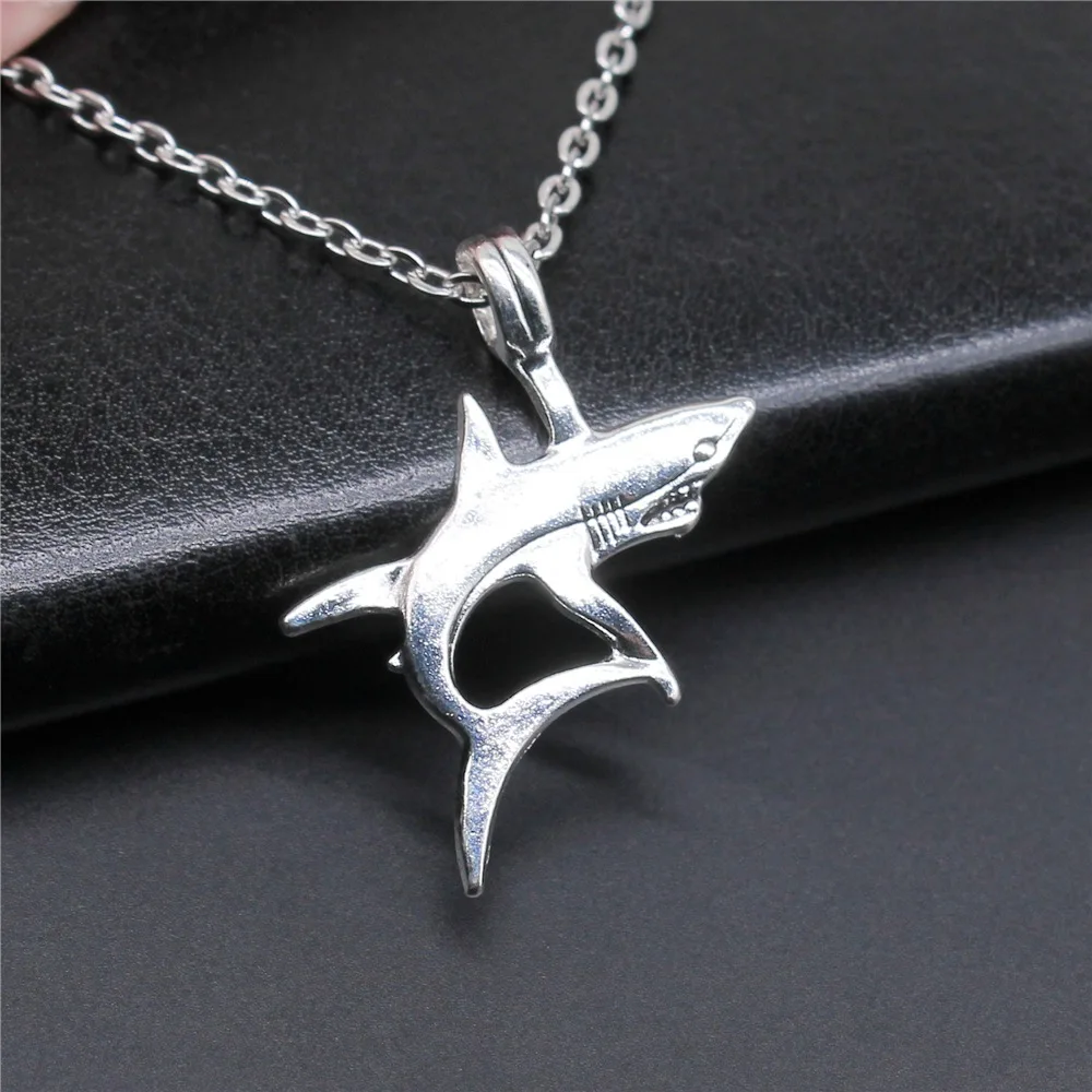 Fashion Simple Vintage Antique Silver Color 33x38mm Shark Pendant Necklace For Women |