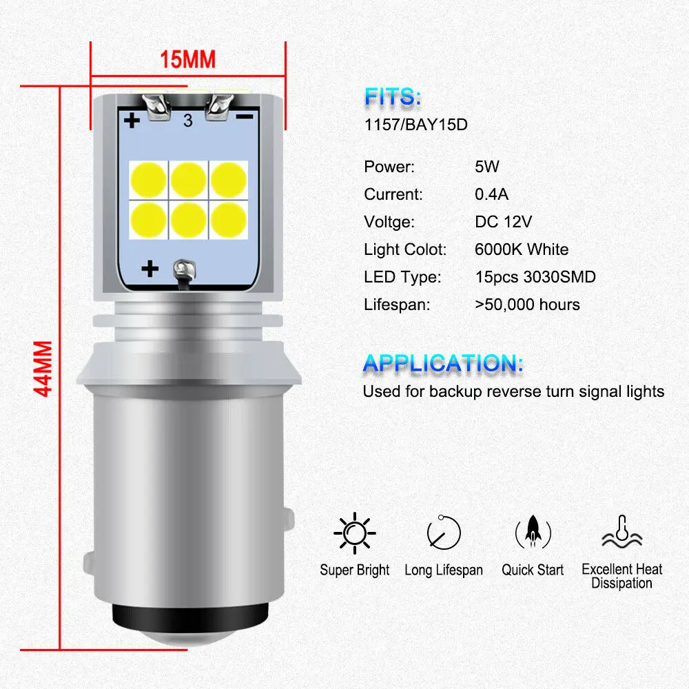 High Power 6000K White 1157 Led 15Smd-3030 Turn Signal Brake Reverse Light Bulbs | Автомобили и мотоциклы