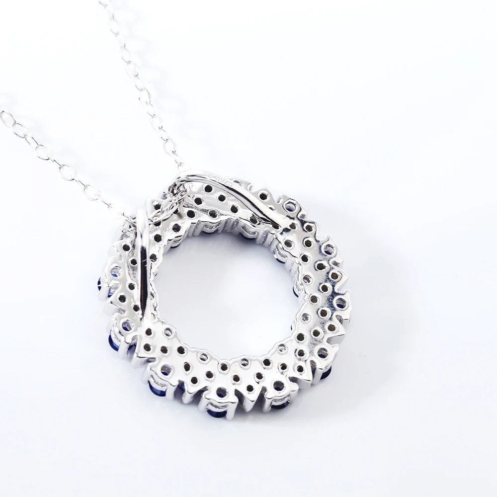 Ожерелье с круглым кулоном из чистого серебра 925 пробы сапфиром женская цепочка