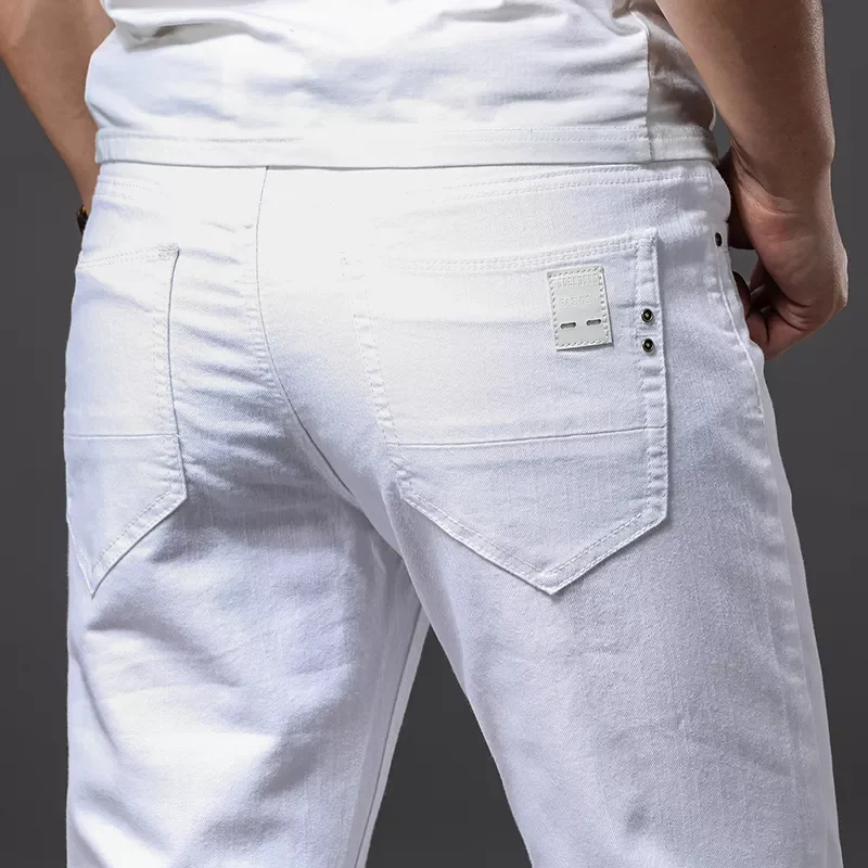 2022New Spring New Men's Stretch White Jeans  Classic Style Slim Fit Soft Trousers Male Brand Business Casual Pants