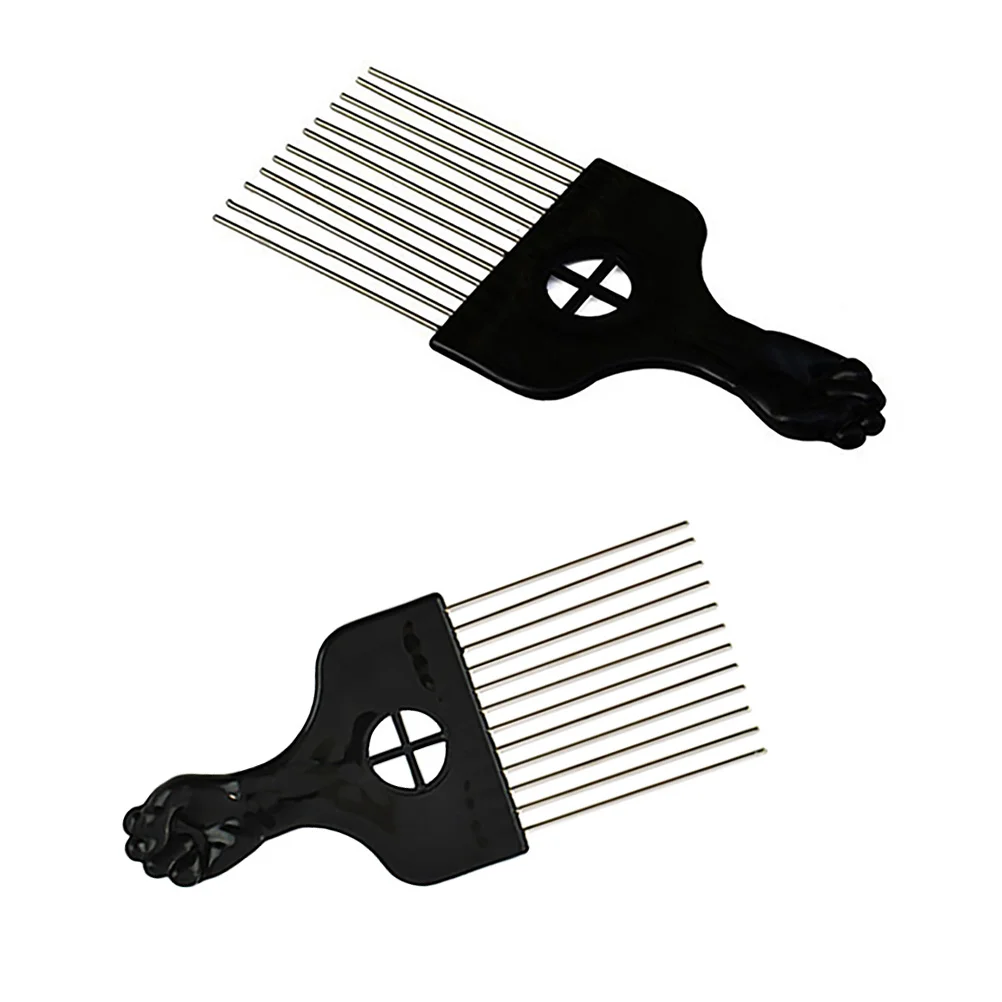 

2pcs Metal Afro Pick Comb Hair Comb Hairdressing Detangle Braid Hair Styling Comb for Home Salon Hair Styling Supplies