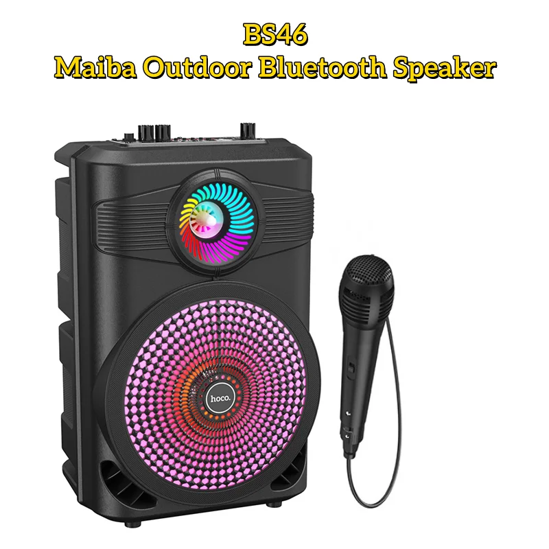 

Portable Karaoke Wireless Bluetooth Speaker Cool Light Effect Stereo Subwoofer with Mic for Outdoor Performance Cell Phone