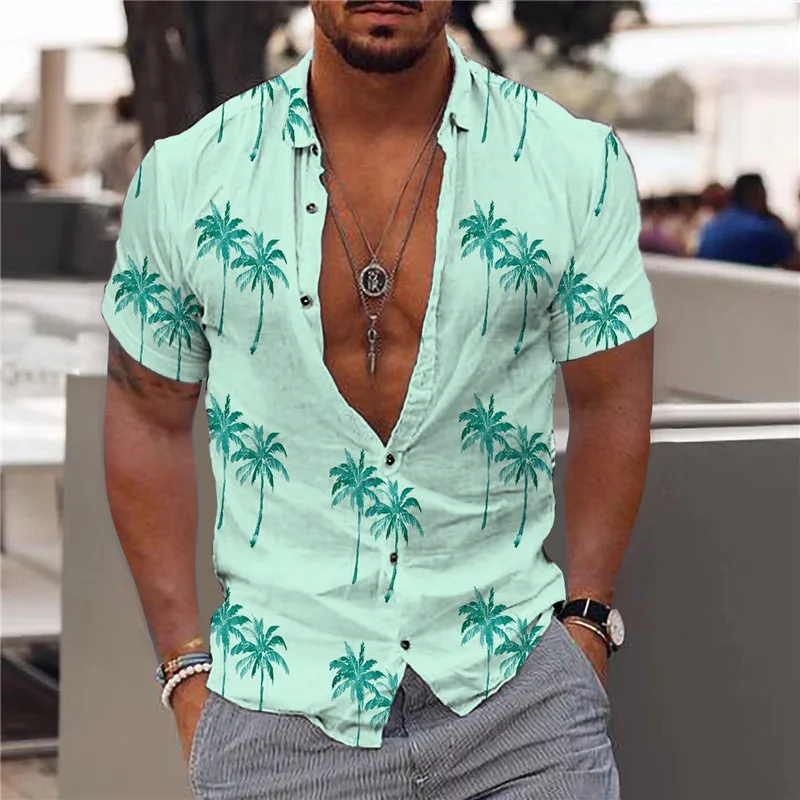 Summer Beach Shirt Men Hawaiian Style Shirt Print Trend Cardigan Casual Short Sleeve Outerwear Loose