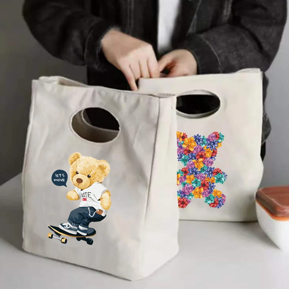 

Fashion Lunch Bag Picnic Carry Case Thermal Portable Lunch Box Bento Pouch Lunch Container Cute Bear Printed Food Storage Bags