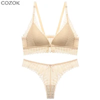 cozok sexy womens bra set thin comfortable lace plus size adjustable young girl underwear sets push up bralette lingerie panty