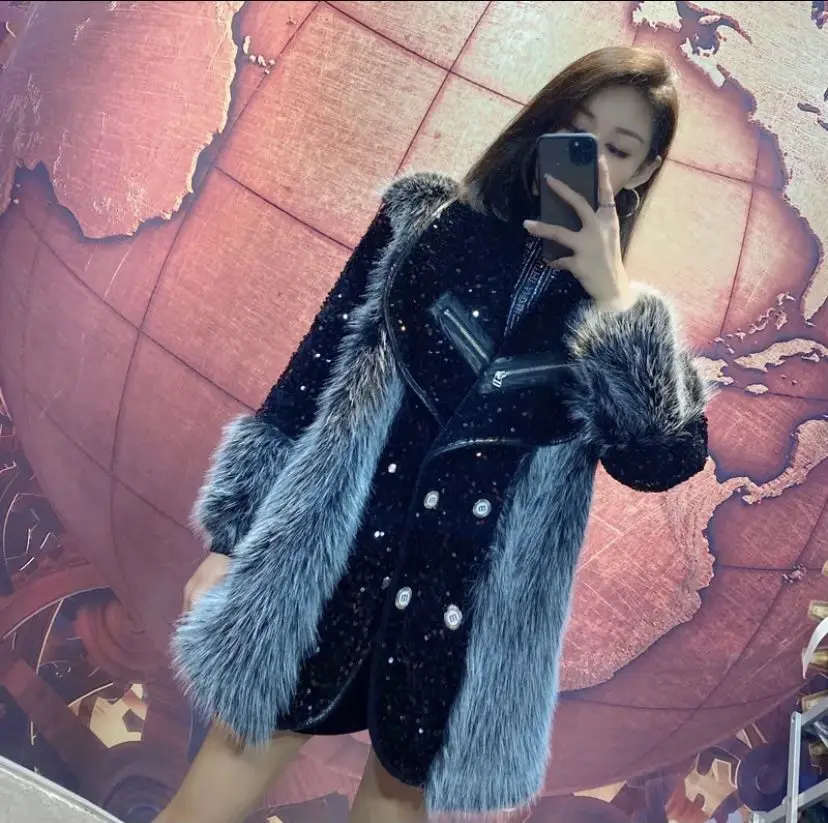 Heavy Fur 2022 New Winter Clothes Fur Integrated Mid-Length Tuscan Lamb Wool Coat for Women Temperament Streetwear Luxury Jacket