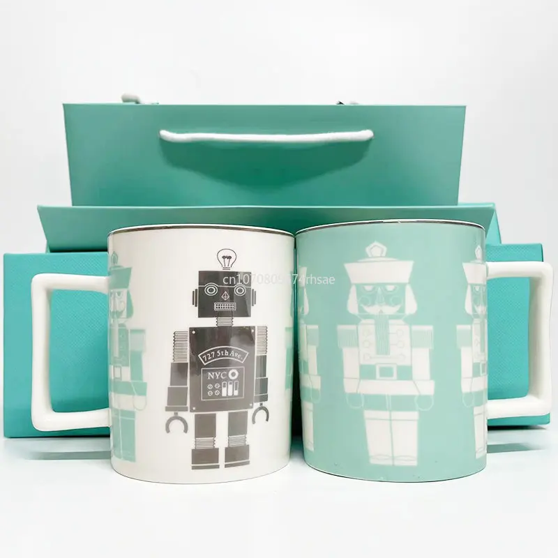 2pcs/Set Ceramic King Cup Mug with Box and Bag Luxury Wedding Birthday Gift Ceramic Coffee Tea Milk Water Cup