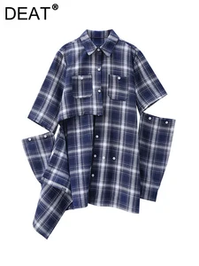 Женская Повседневная рубашка в клетку DEAT, однобортная ажурная рубашка с отложным воротником и карманами, KB965, осень 2022