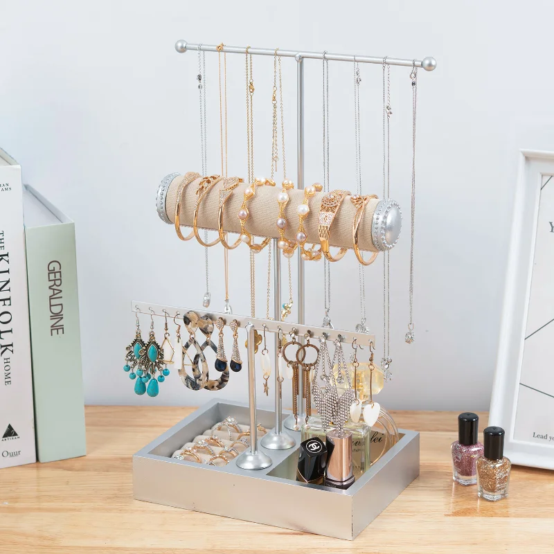 T-type 3-layer jewelry display rack jewelry earring rack earring necklace bracelet rack hair band storage rack ring removable