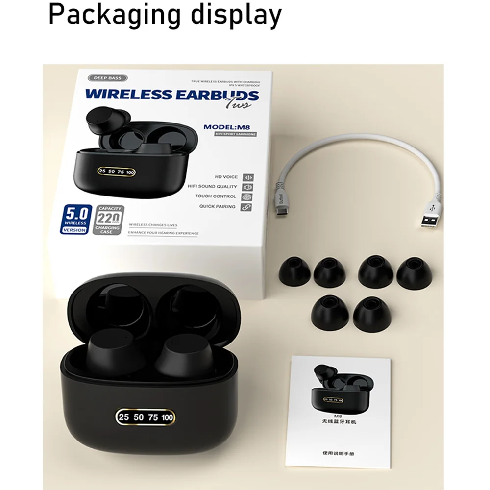 M8 TWS Earbud ANC Беспроводные наушники Bluetooth-гарнитура IPX5 Водонепроницаемые с