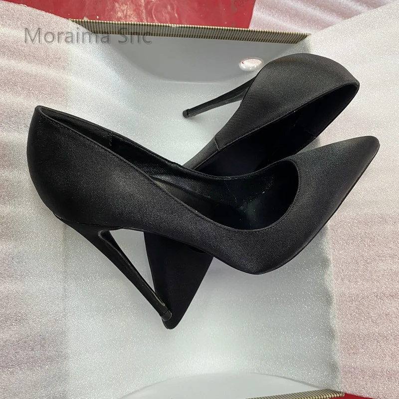 Black Satin Sexy High Heels Shoes for Women Pumps Pointed Toe Shallow Stiletto Wedding Party Dress Shoes Female Spring Autumn