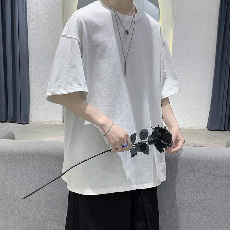 LAPPSTER-Youth Men 100% Cotton Harajuku Graphic Short Sleeve T Shirts 2022 Mens Black Classical Tee Male Oversized O-Neck Tops