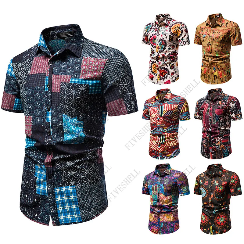 2023 Vintage Floral Shirt Men Chemise Homme Summer Short Sleeve Beach Hawaiian Shirt Men Streetwear Harajuku Shirts with Pocket