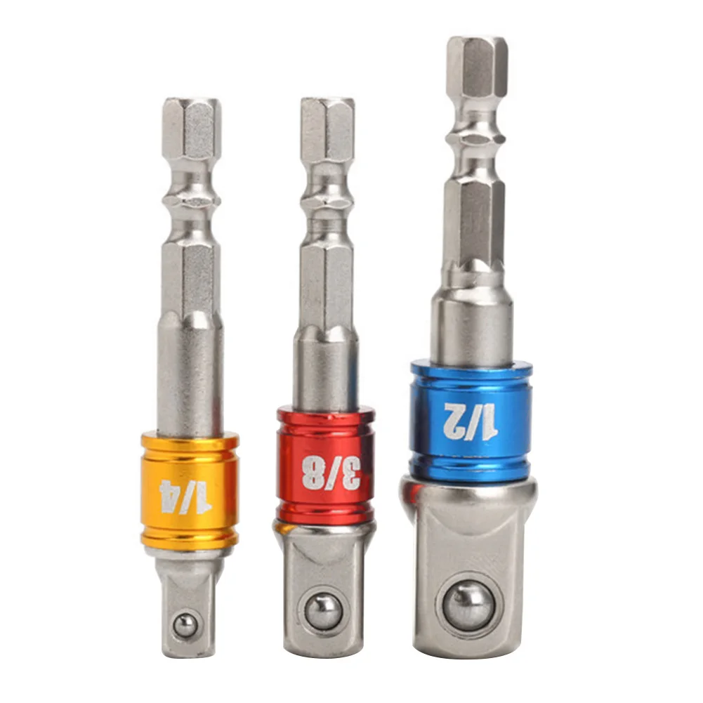 

3pcs Socket Adapter 1/4 3/8 1/2 inch Nut Driver Sockets Impact Hex Shank Extension Drill Bits Bar with Steel Ball Set