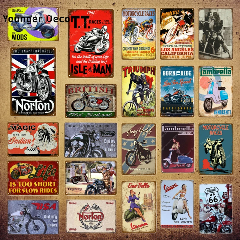 

American British Motorcycle Metal Signs Vintage Metal Plate For Pub Bar Cafe Home Wall Decor Norton Poster Retro Plaque Mural