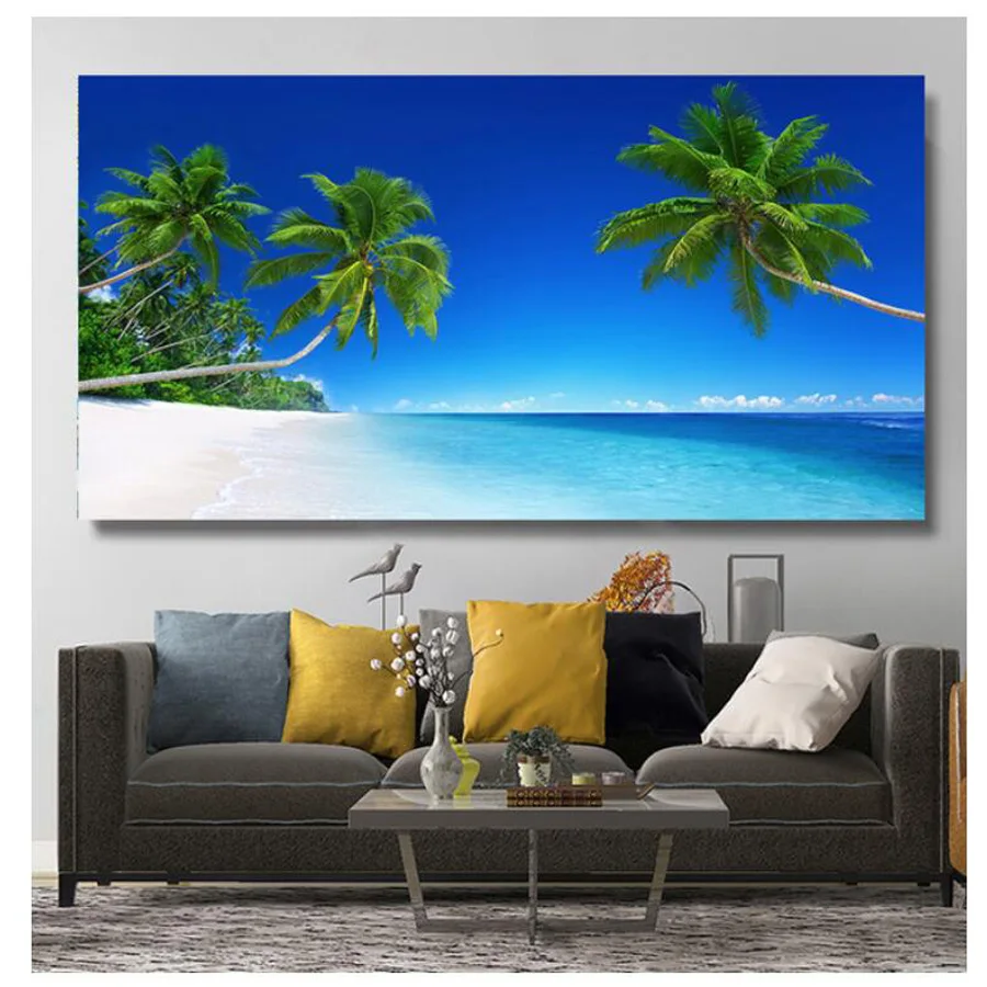 

New Arrivals Diamond Painting Large Size Beaches Coconut Tree Diy 100% Mosaic Embroidery Scenic Sea Picture Home Decor AA4286