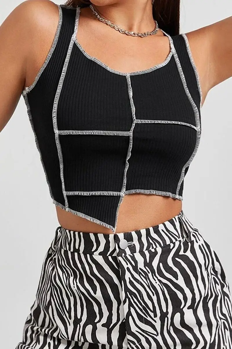 

1497 sleeveless corduroy Crop blouse