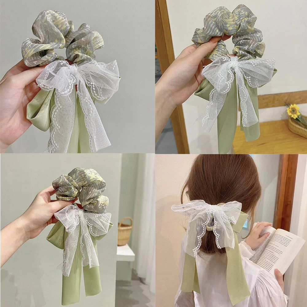 

Lace Bowknot Scrunchies Hairline Elegant Women Streamer Bangs Ponytail Hair Tie Headband Hair Accessories For Girls Headwear