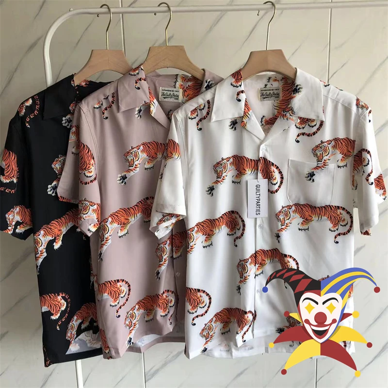 

Гавайская пляжная рубашка с принтом тигра, гавайская рубашка с тонкими карманами, мужская и женская рубашка с лацканами, топ с биркой