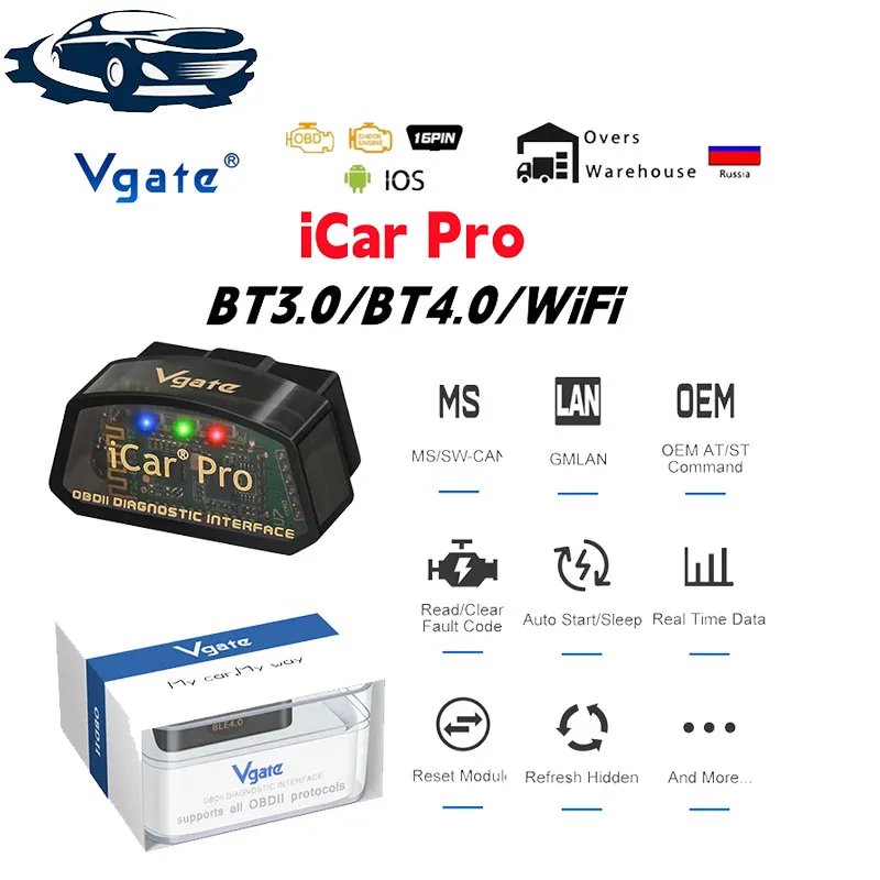 Vgate iCar Pro OBD2 elm 327 Bluetooth 4 0 Автомобильный диагностический obd 2 сканер Wi-Fi ELM327 V2.2 для