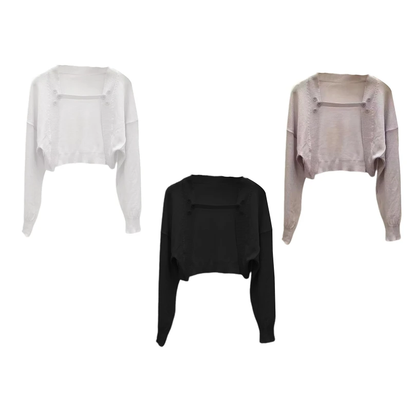 

Women Lightweight Cardigan Long Sleeve Knitted Buttons Open Front Thin Jacket