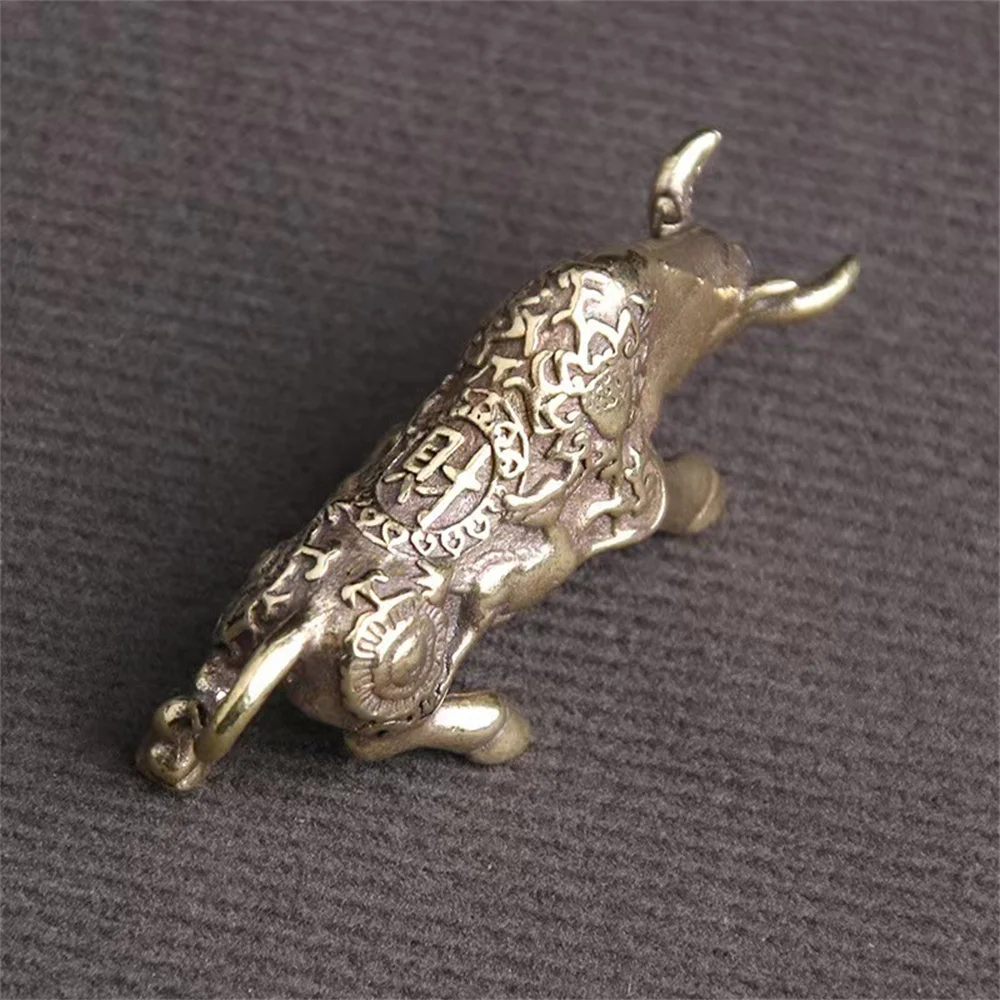 Мини латунная Статуэтка богатства бык подвеска винтажный фэн-шуй орнамент