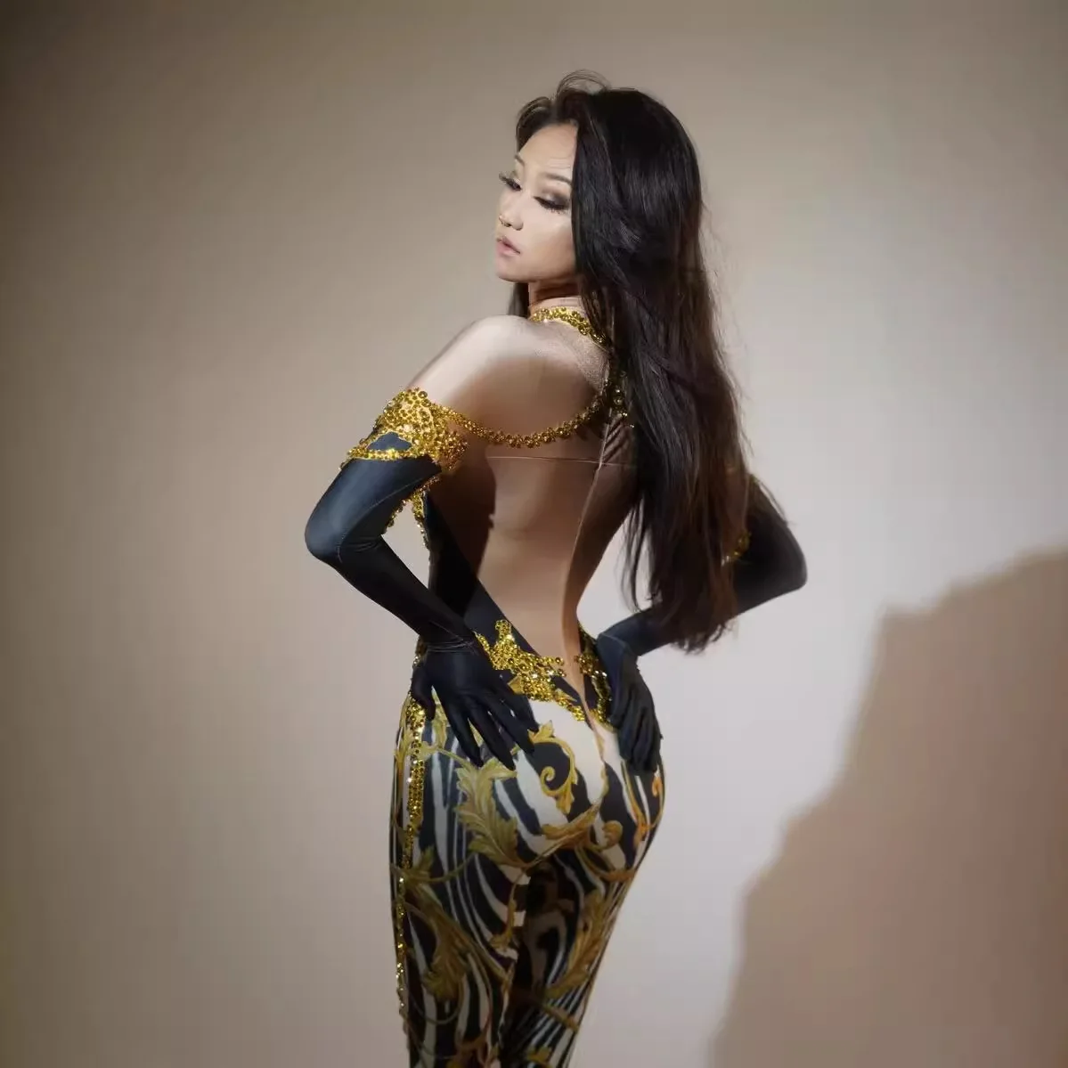 Цельные брюки для ночного клуба бара всей лошади футболка с варежкой женская