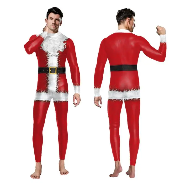 

Color Cosplayer Christmas Party Long Sleeve Cosplay Costume Unisex Skinny Jumpsuits Santa Printed Catsuit Zentai Suit Bodysuits