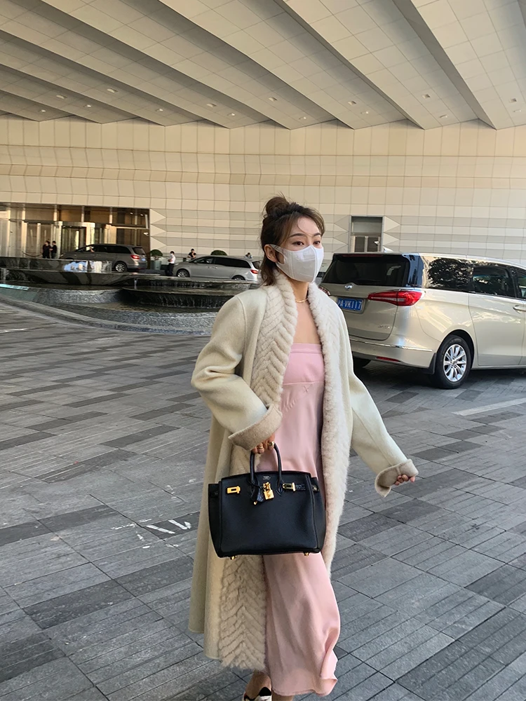 2023 шерстяной мех новый роскошный длинный Тренч из 100/100 натурального меха норки