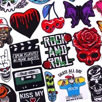 rock band embroidered patches for clothing stickers hippie punk style iron on patches on clothes cherry rose skull patch badges