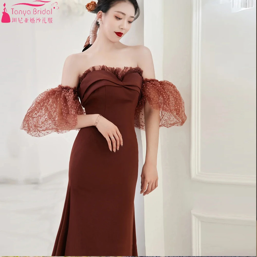 

Простое вечернее платье-русалка в горошек, тюлевые съемные модные платья без бретелек с коротким рукавом для выпускного вечера ZE115