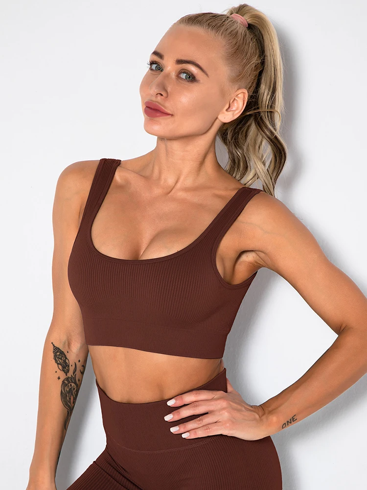 

Women Sport Bras Fitness Yoga Running Vest Padded Quick Dry Crop Top No Wire-rim Push Up Brassiere Seamless Workout Top 10 Color