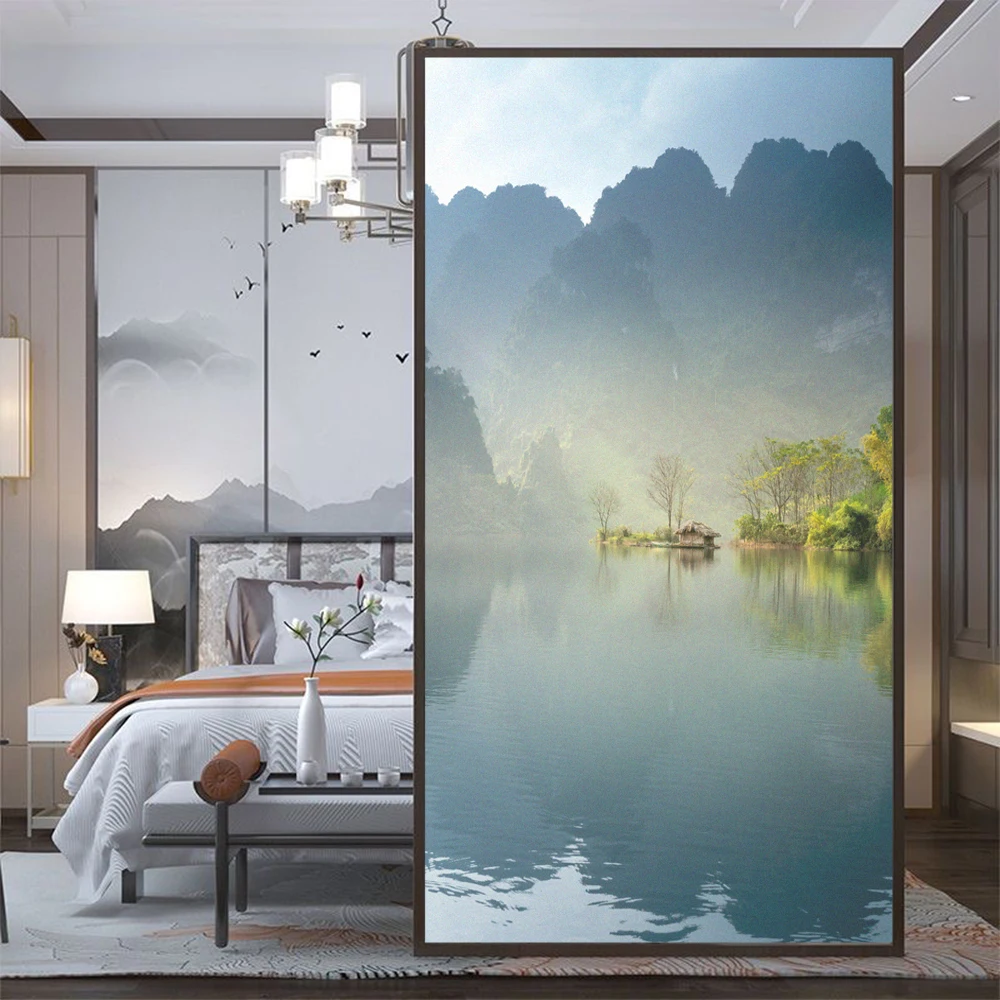 Стеклянное окно матовая пленка для конфиденциальности пейзаж озера стеклянной