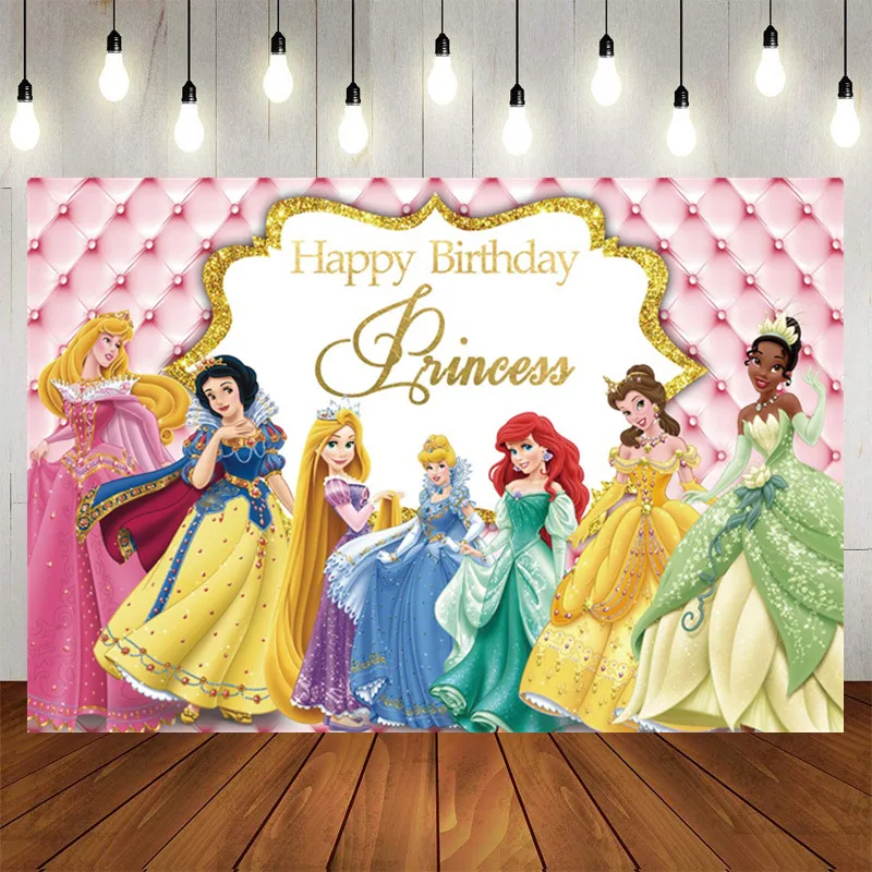 

Disney Princess Backdrop Banner Anime Figure Snow White Background For Baby Shower Girl Theme Birthday Party Decorations