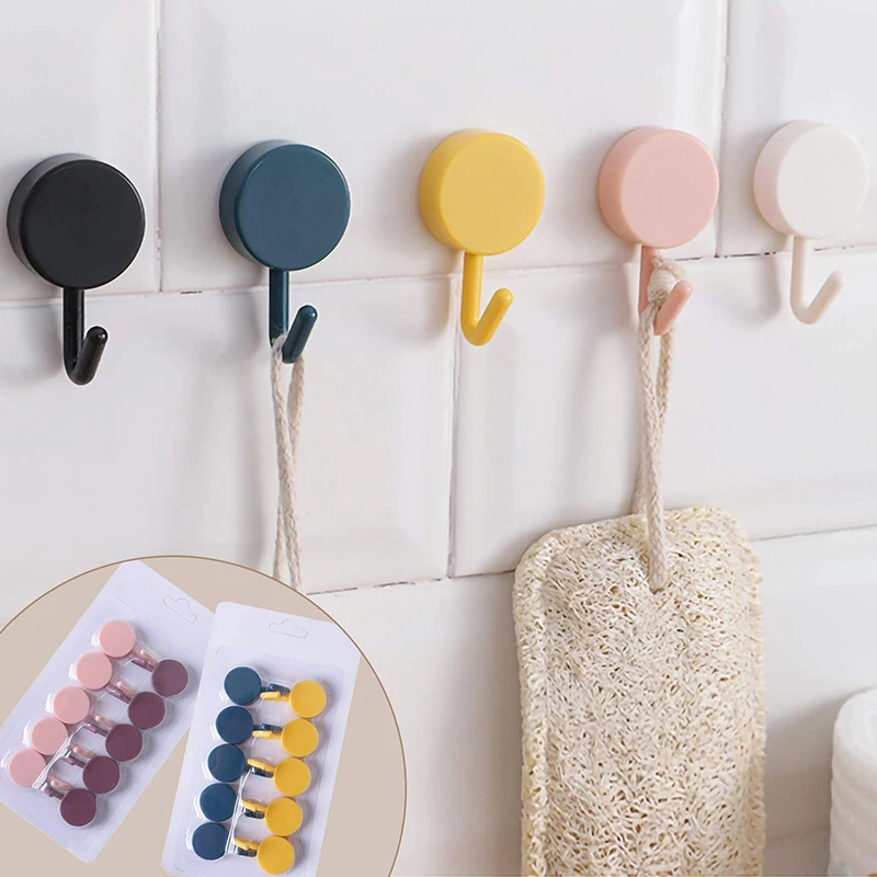 

10Pcs/Set Creative Color Round Seamless Hooks Kitchen Bathroom Self-Adhesive Hooks Free Punching Wall Hook Multifunctional Hook