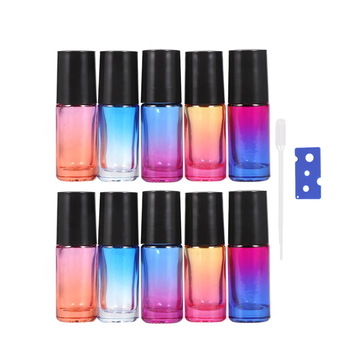 

1 Set 10/12PCS 5ML Roll-On Bottles Kit Glass Roller Balls Bottles Set Gradient Roller Bottles Kit With Bottle Opener For Travel