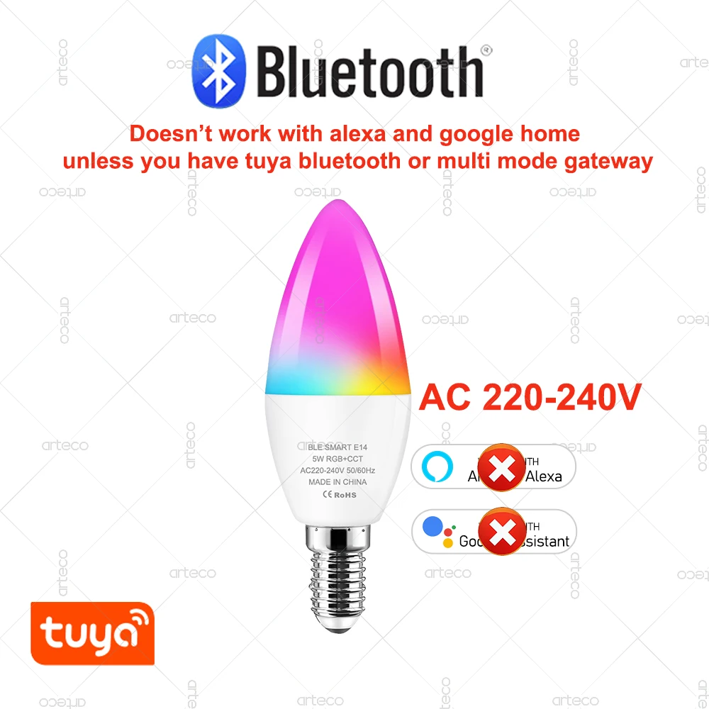

Tuya E14 Светодиодная лампа-свеча RGB+CW 220В