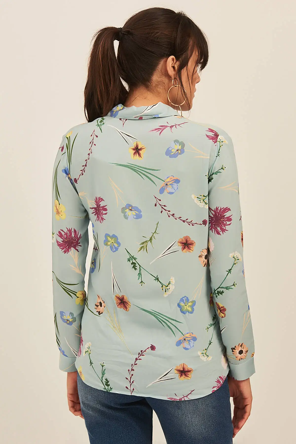 

Long Sleeve Flower Printed Women Shirt Office Lady Blouse Shirt Work-Wear Vintage Tunic Casual Tops Ladies Streetwear