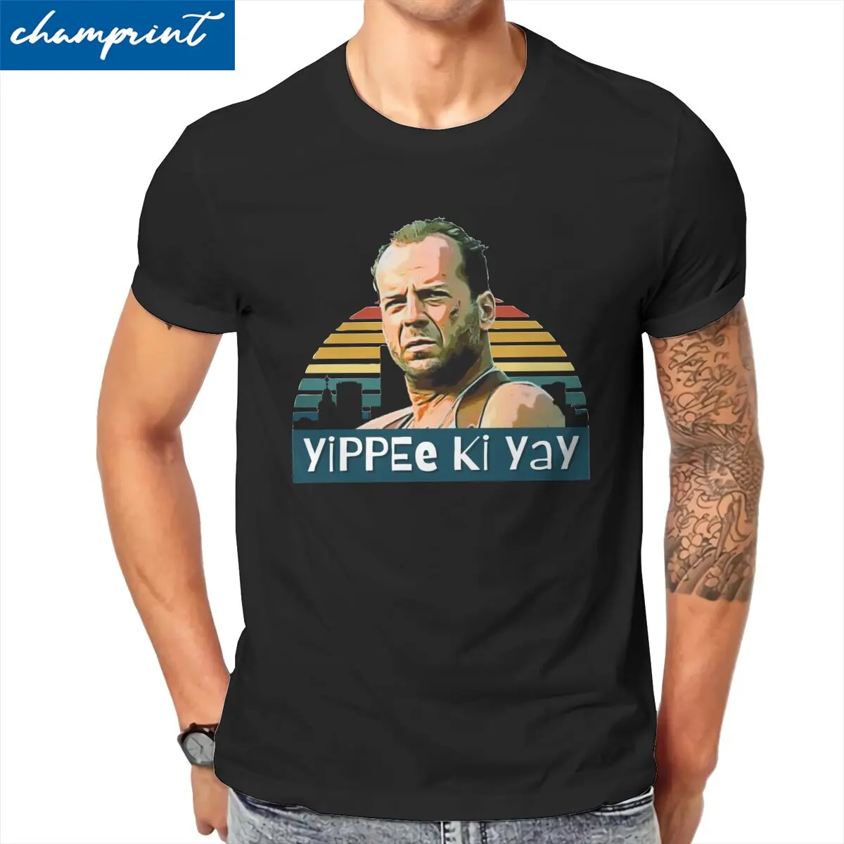 

Creative Yippee ki yay T-Shirts Men Round Neck Cotton T Shirts Die Hard Bruce Willis Short Sleeve Tee Shirt Plus Size Clothes