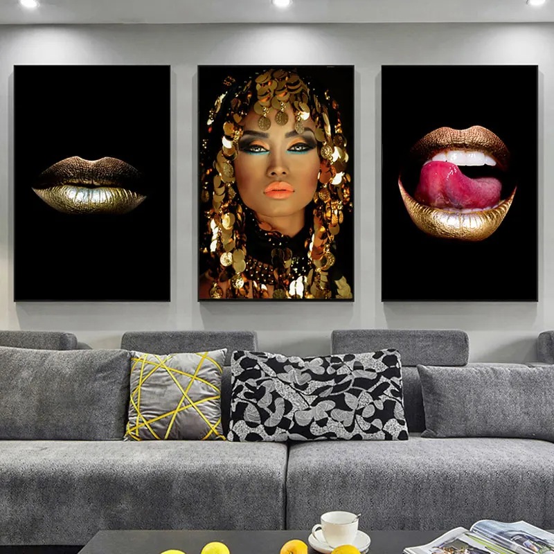 

Картина на холсте, скандинавские принты, Золотые губы, градиент, сексуальный домашний декор, плакаты, Настенная картина, современная спальня, модульные картины