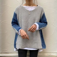 women autumn winter long sleeve patchwork pullover fashion knitted tops chic clothes jumper harajuku lady casual sweater korean