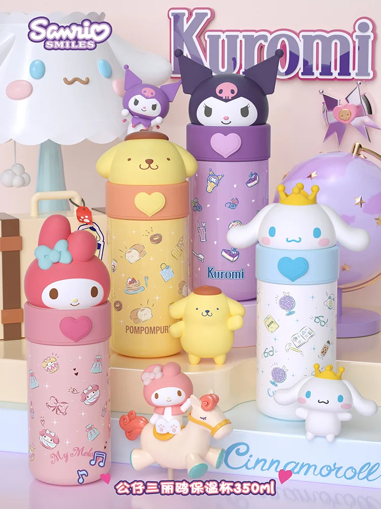

Термос Sanrio Kurome с изображением собаки корицы, милая чашка для девочек, для студентов, для пищевых продуктов, из нержавеющей стали 316, Детская красивая чашка для воды