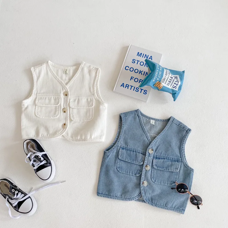 

MILANCEL Autumn New Girls Vest Cute Simple with Pockets Kids Waistcoat Children Clothes Baby Tops