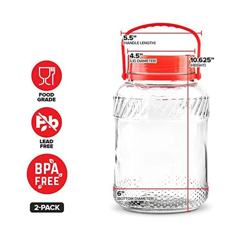 Стеклянная банка на 1 галлон с крышкой (2 шт.) Большие банки Мейсона 128 унций