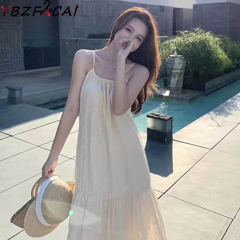 

Женское пляжное платье в горошек, розовое элегантное платье в богемном стиле на бретельках, шифоновая юбка с принтом в горошек, лето 2022