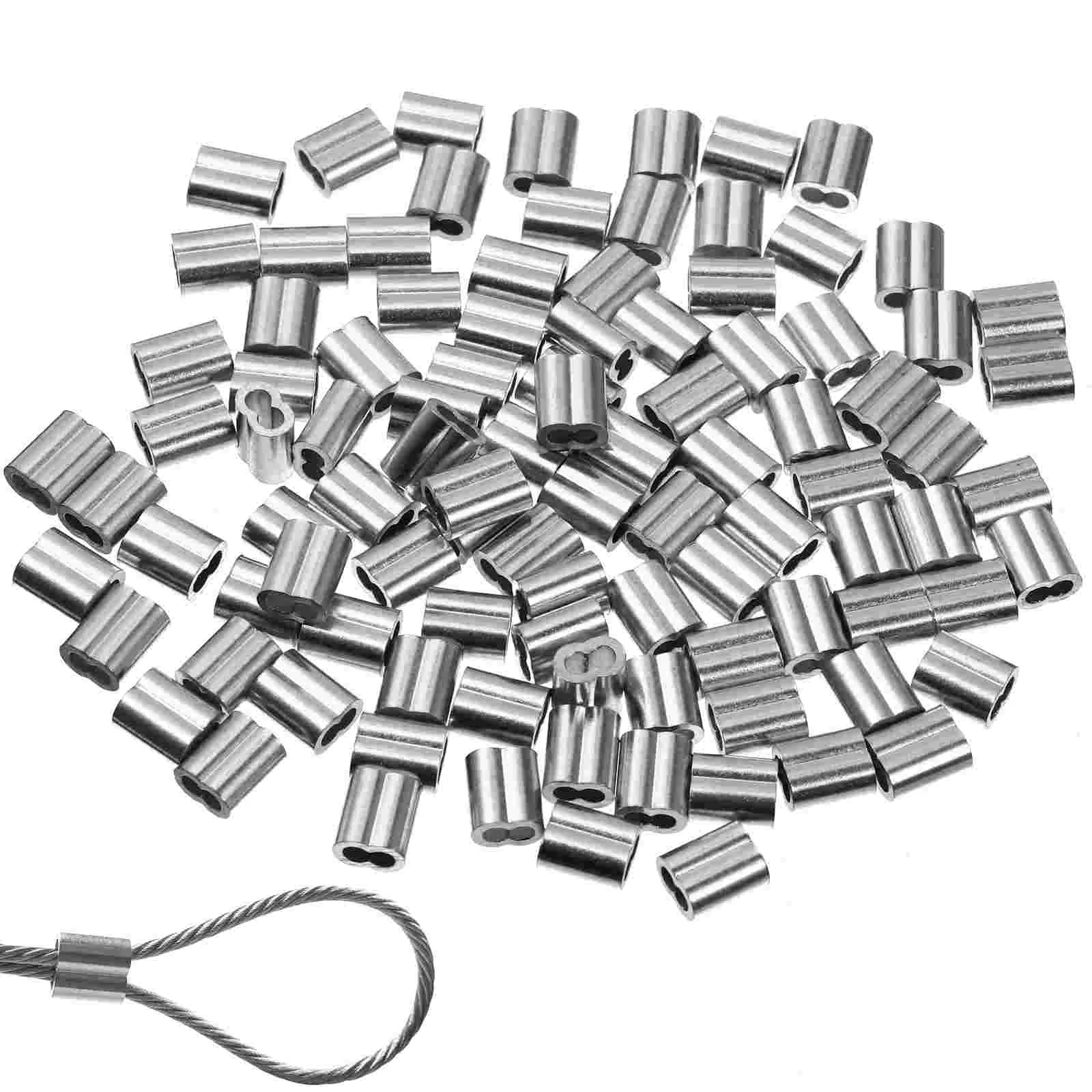 

100 PCS 8-shaped Aluminum Steel Wire Crimps Wire Management Accessory (Silver)